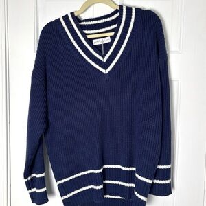 Leanna Vneck Knit Sweater - Navy